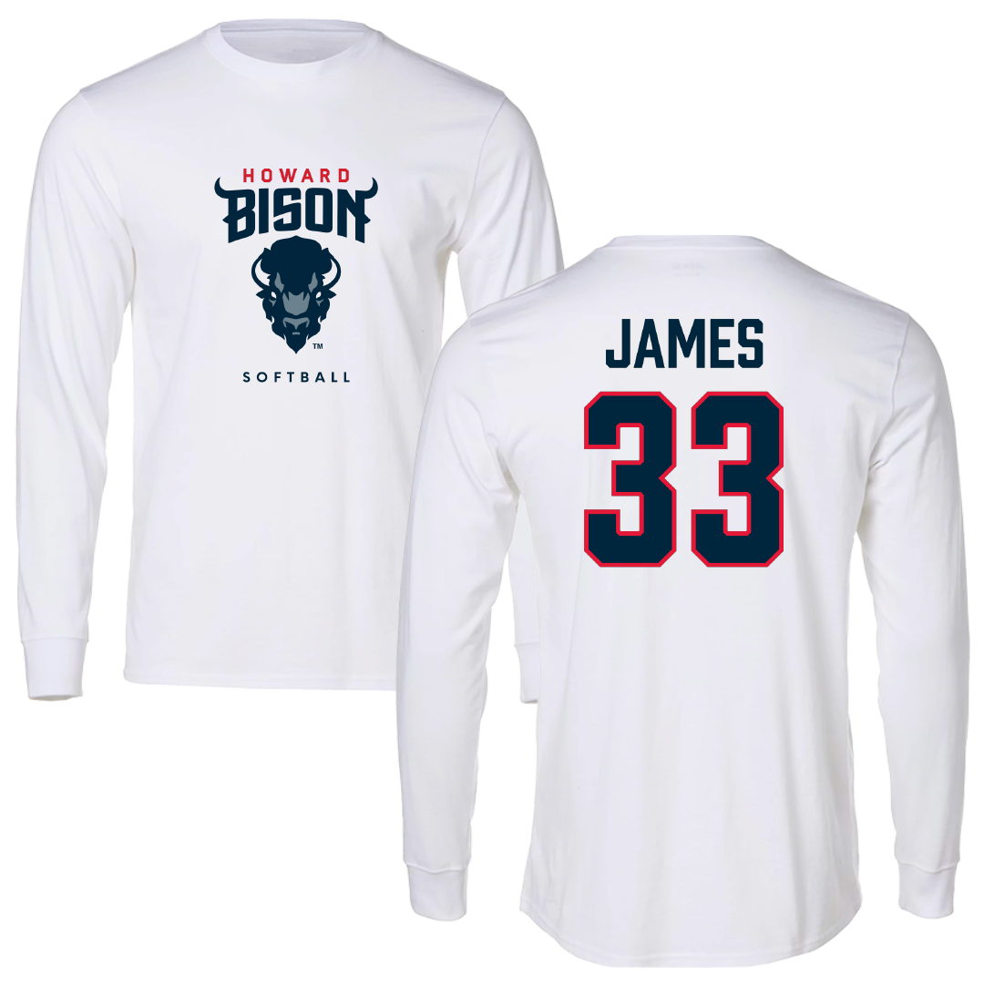 Howard University Softball White Performance Long Sleeve - #33 Jocelyn James