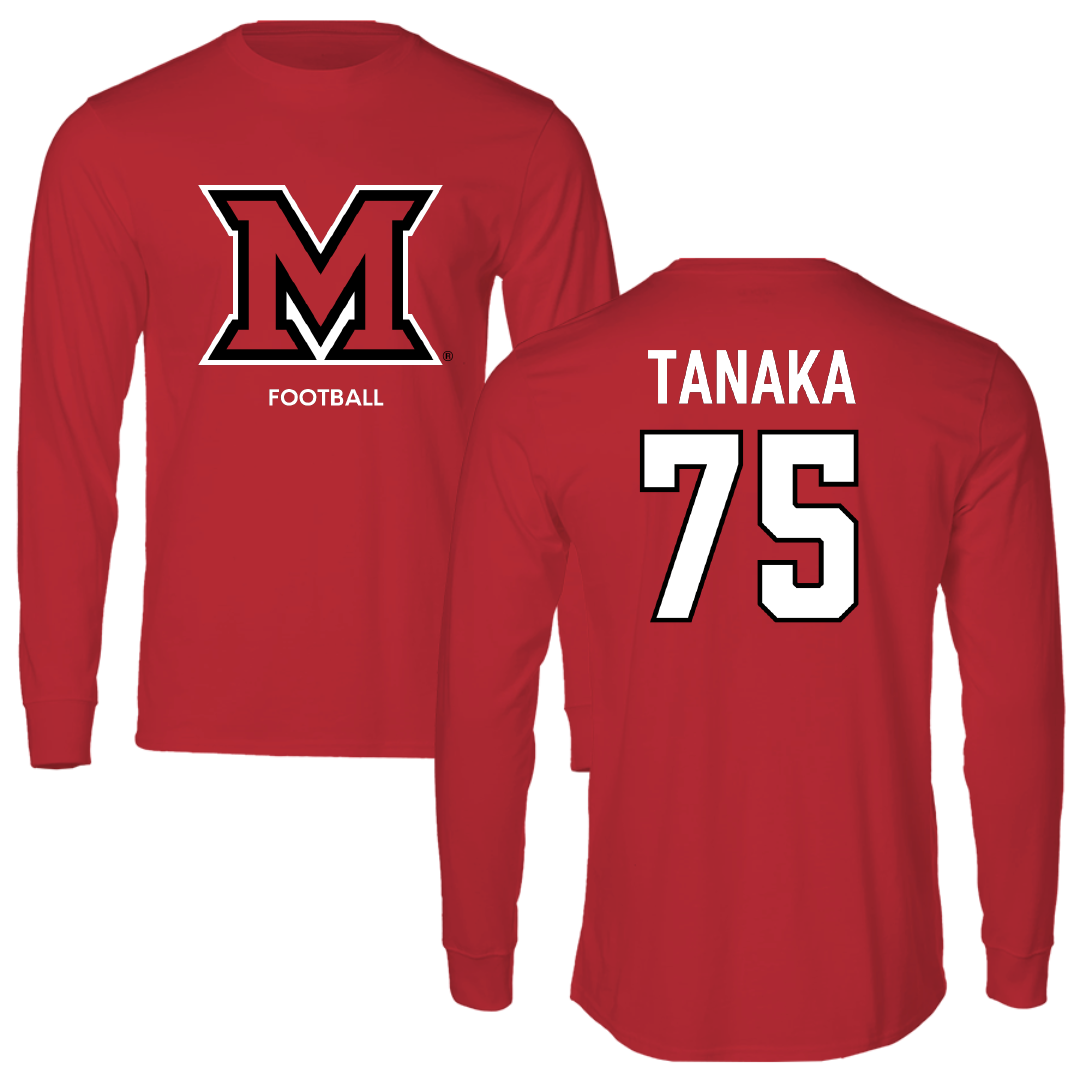 Miami University (Ohio) Football Red Long Sleeve - #75 Anthony Tanaka