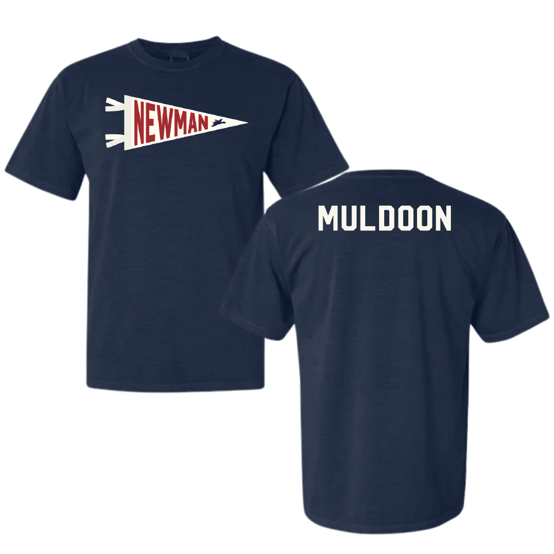 Newman University Golf Navy Pennant Comfort Colors Tee - Braxton Muldoon