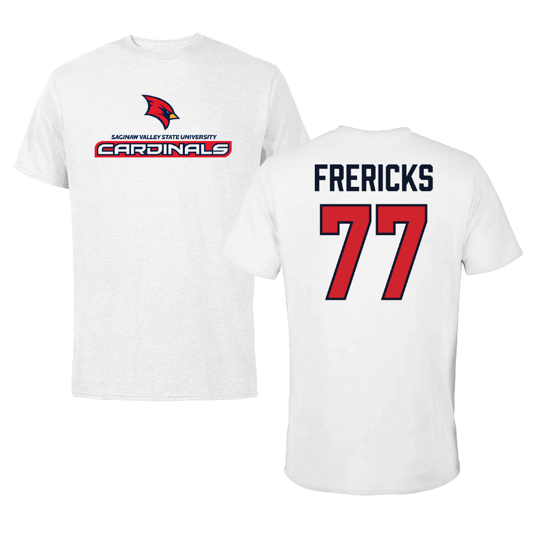 Saginaw Valley State University Football White Performance Tee - #77 Ryder Frericks