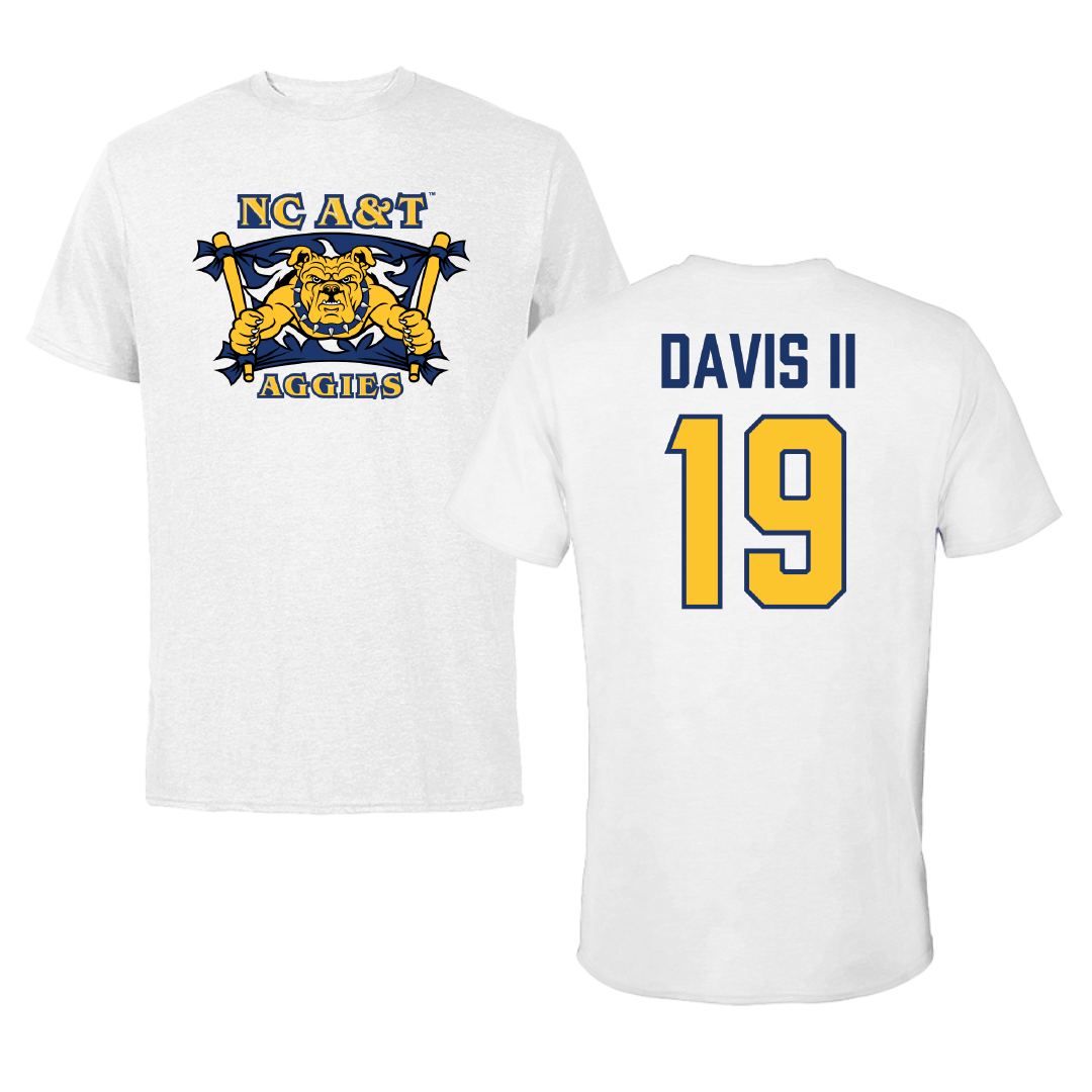 North Carolina A&T State University Football White Tee - #19 Steven Davis II