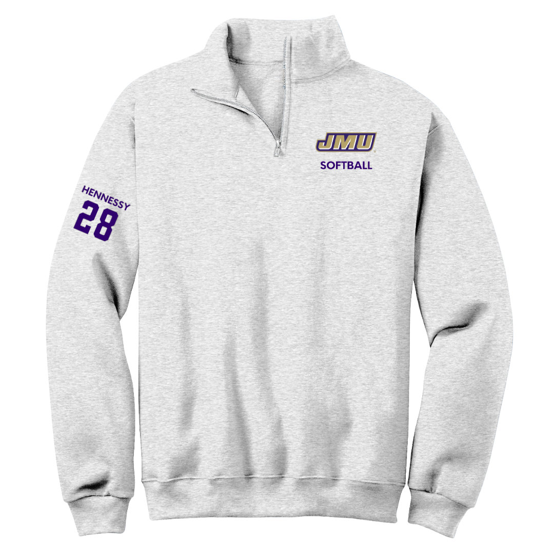 James Madison University Softball Light Gray Quarter-Zip - #28 Hannah Hennessy