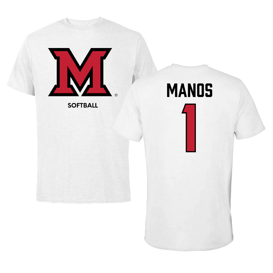 Miami University (Ohio) Softball White Performance Tee - #1 Bailey Manos