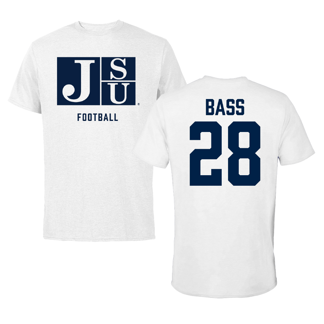 Jackson State University Football White Performance Tee - #28 Keith Bass
