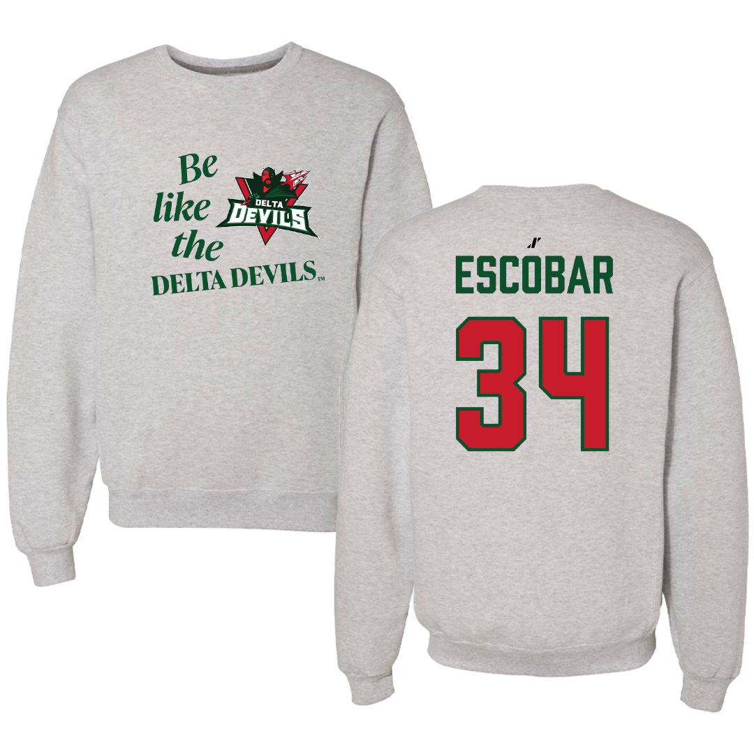 Mississippi Valley State University Baseball Light Gray Be Like Us Crewneck - #34 Angel Escobar