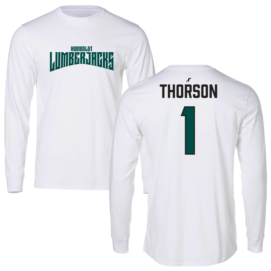 Cal Poly Humboldt Basketball (M) White Classic Long Sleeve - #1 Raydon Thorson