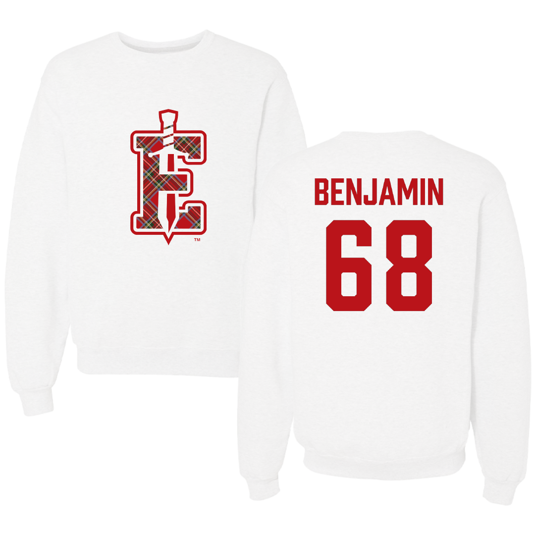 PennWest Edinboro Football White Crewneck - #68 Jacob Benjamin