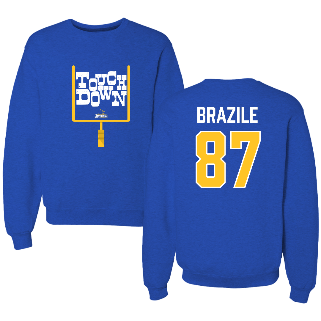 Texas A&M University-Kingsville Football Blue Touchdown Crewneck - #87 Vance Brazile