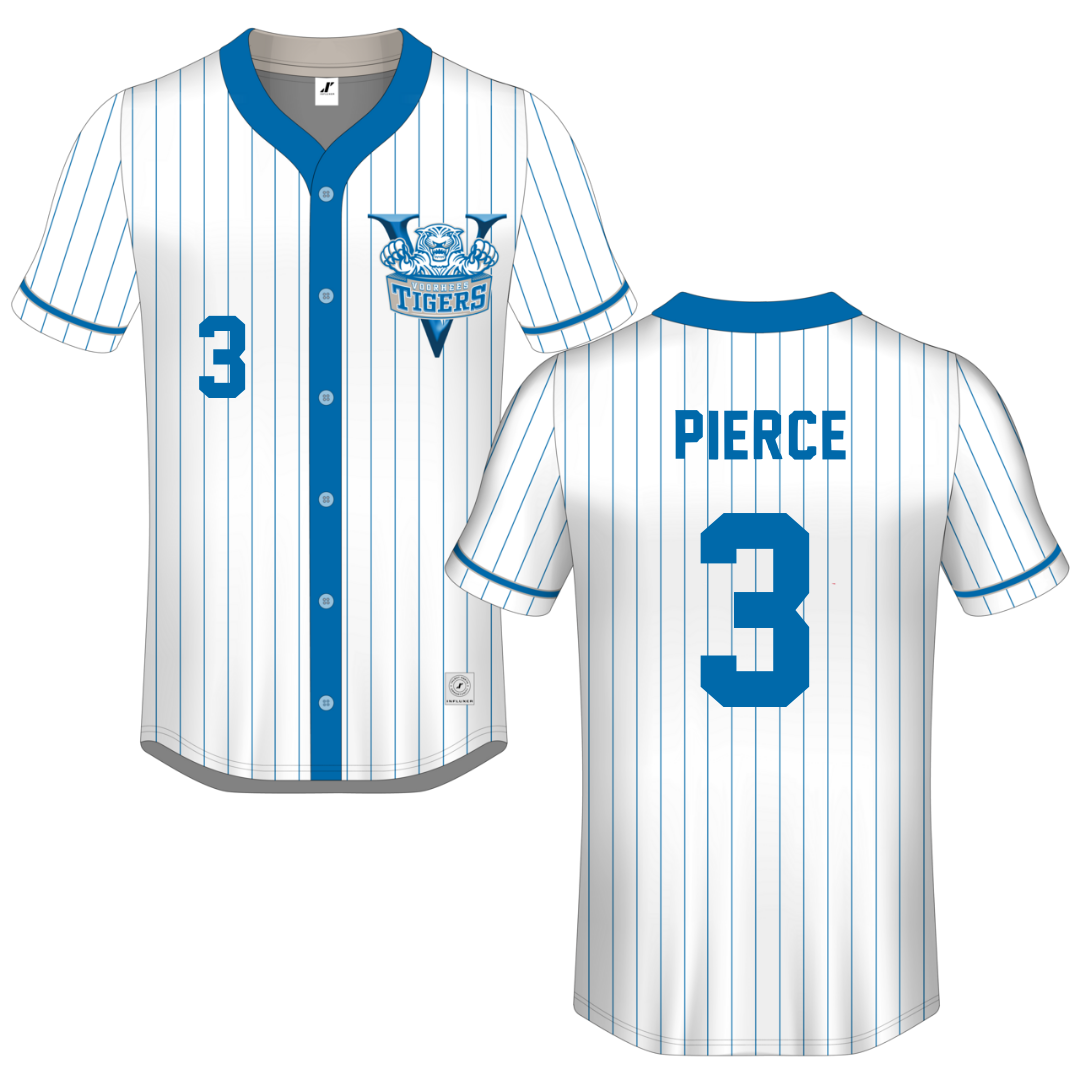 Voorhees University White Pinstripe Button-Down Jersey - #3 Imani Pierce
