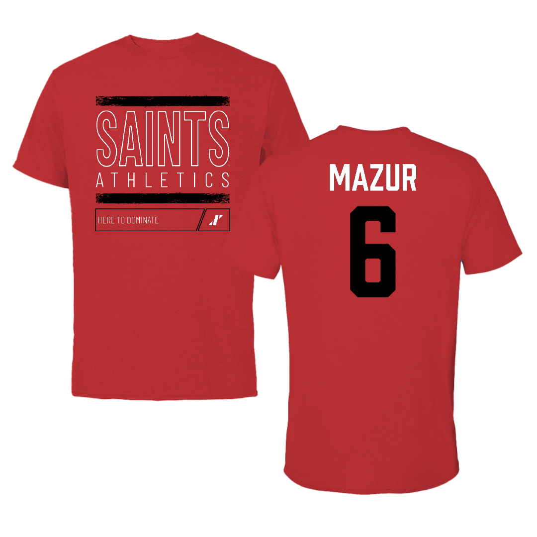 D'Youville University Baseball Red Dominate Performance Tee - #6 Carson Mazur