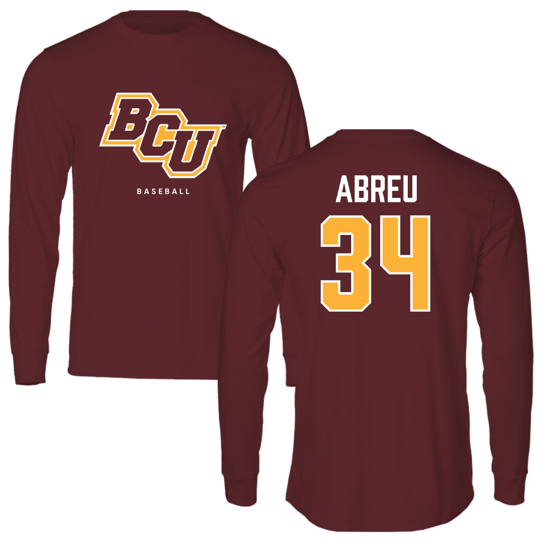 Bethune-Cookman University Baseball Maroon Long Sleeve - #34 Harbersting Abreu