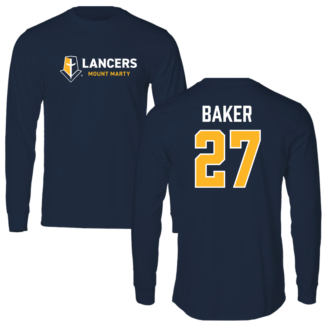 Mount Marty University Soccer Navy Performance Long Sleeve - #27 Nolan Baker