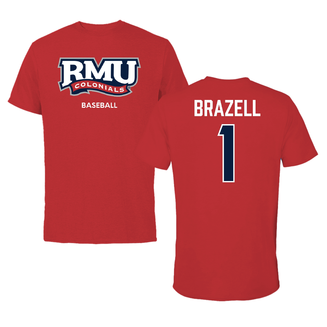 Robert Morris University Baseball Red Colonials Tee - #1 Brady Brazell