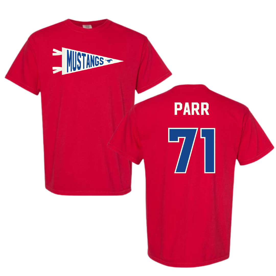 Southern Methodist University Football Red Pennant Comfort Colors Tee - #71 Logan Parr