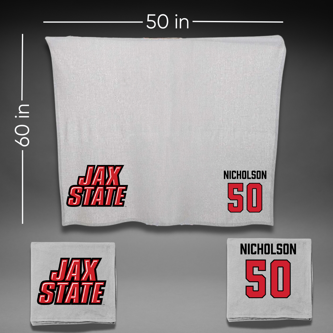 Jacksonville State University Basketball Gray Blanket - #50 Mason Nicholson