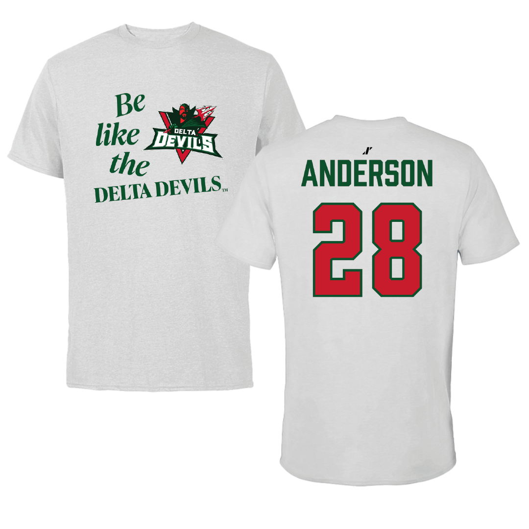 Mississippi Valley State University Football Light Gray Be Like Us Performance Tee - #28 Jordan Anderson