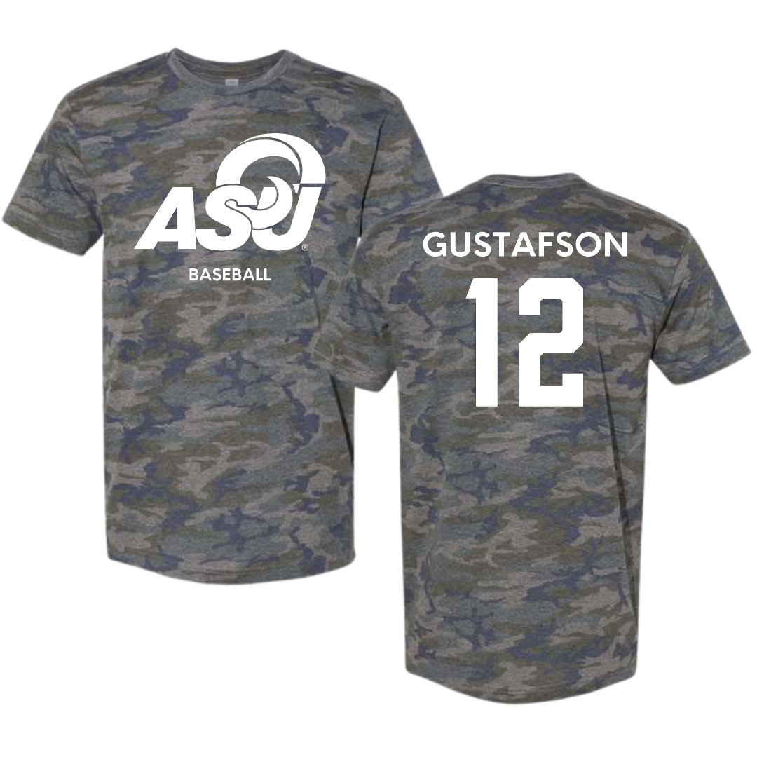 Angelo State University Baseball Vintage Camo Tee - #12 Gunnar Gustafson
