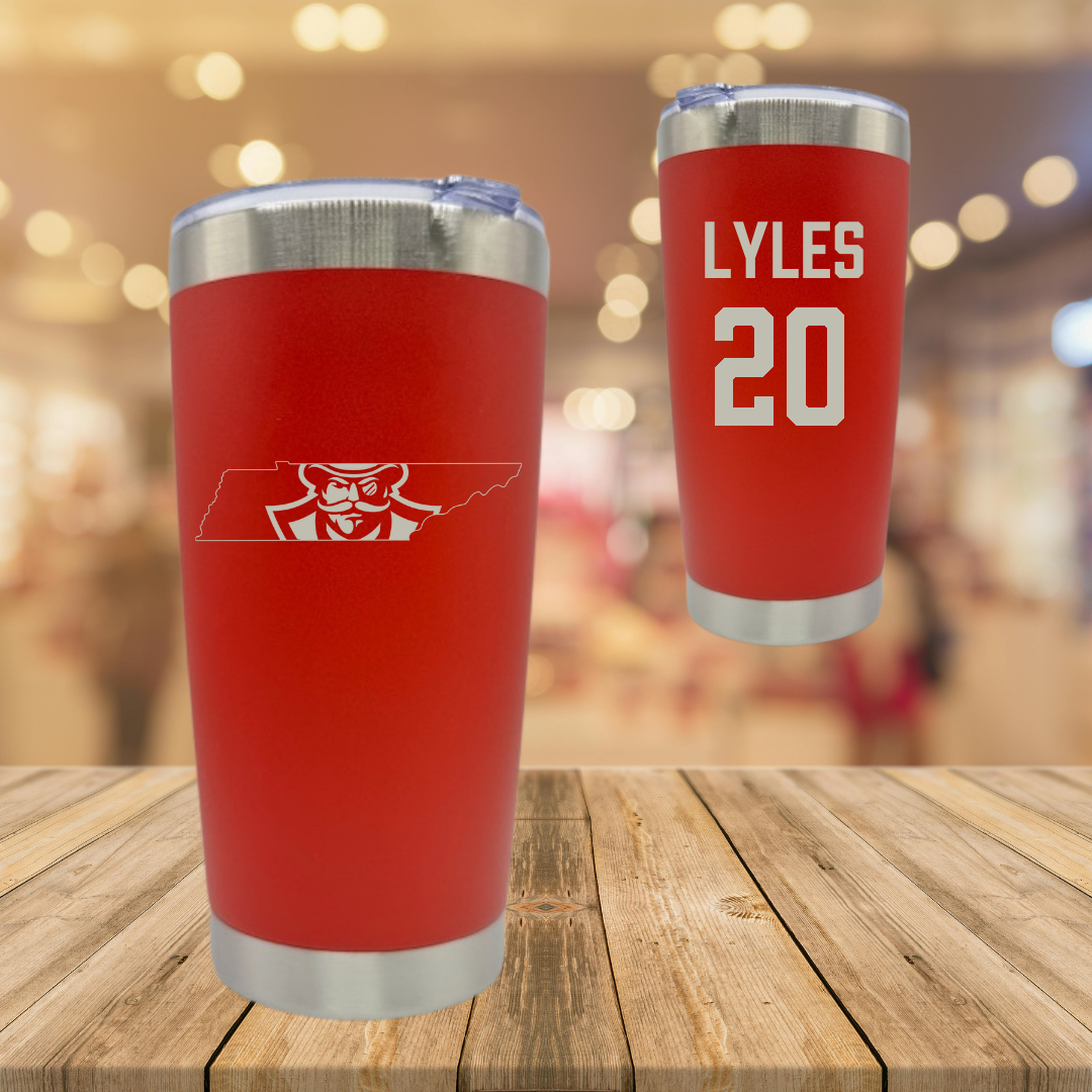 Austin Peay State University Football Red Stainless Steel Tumbler - #20 Jaden Lyles
