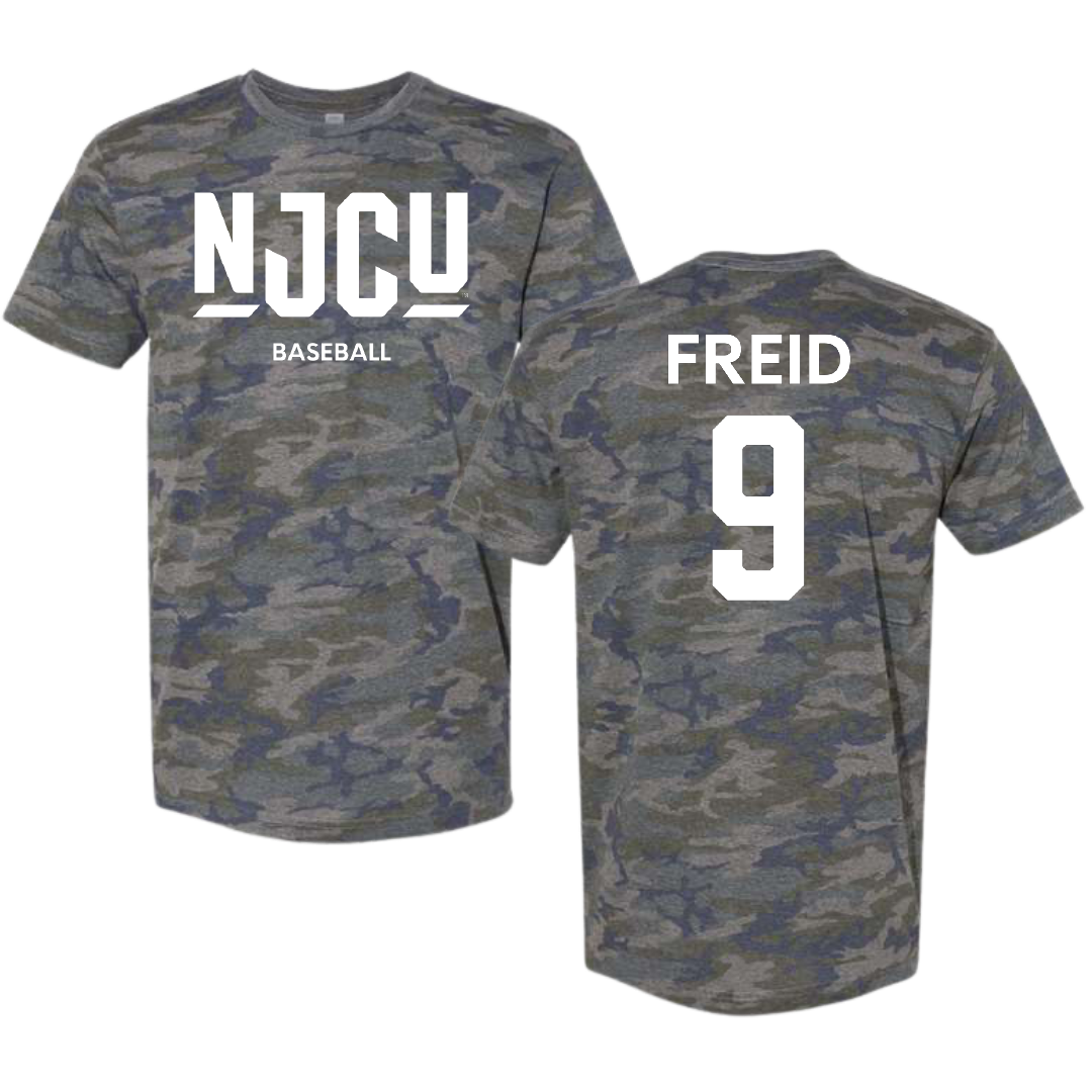 New Jersey City University Baseball Vintage Camo Tee - #9 Evan Freid