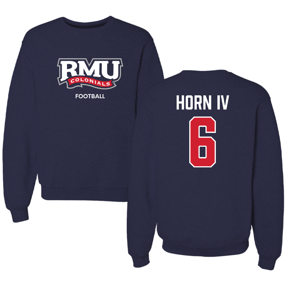 Robert Morris University Football Navy RMU Crewneck - #6 Will Horn IV