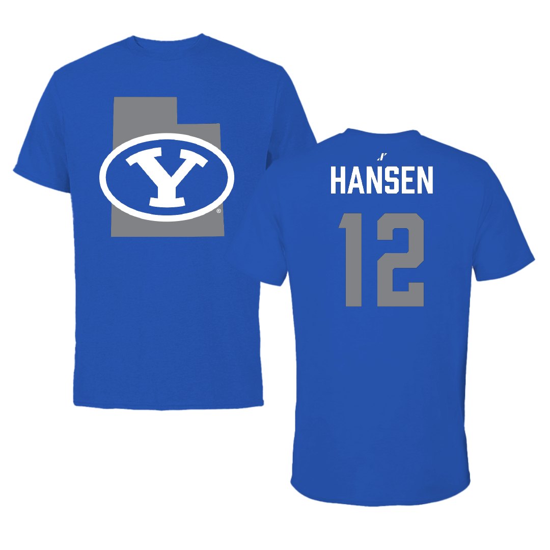 Brigham Young University Baseball Blue State Performance Tee - #12 Matt Hansen