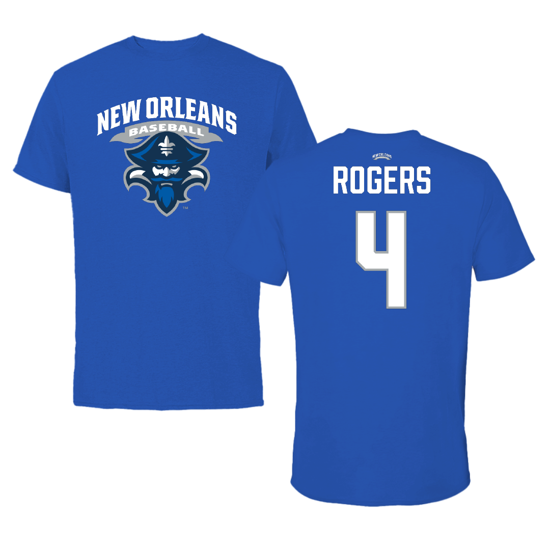 University of New Orleans Baseball Blue Performance Tee - #4 Evan Rogers
