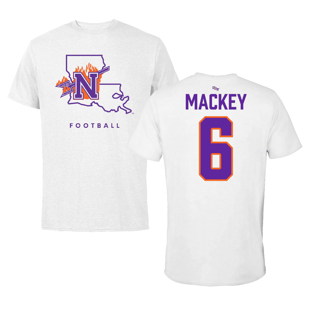 Northwestern State University Football White Tee - #6 Kaden Mackey