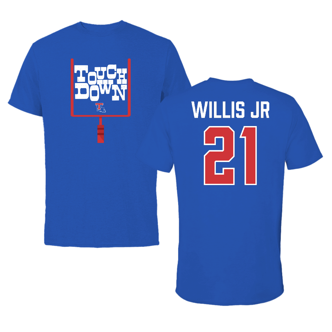 Louisiana Tech University Football Blue Touchdown Performance Tee - #21 Keith Willis Jr