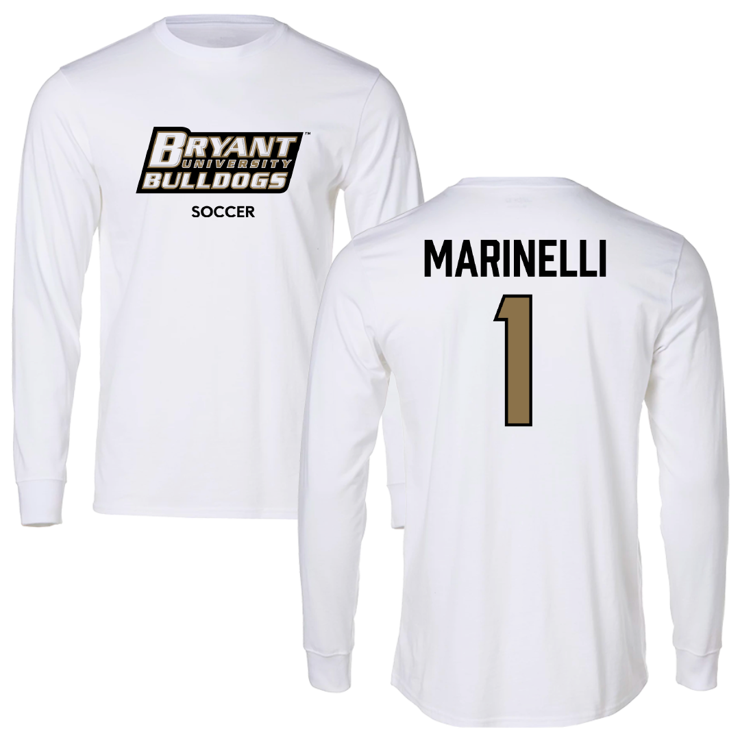 Bryant University Soccer (M) White Performance Long Sleeve - #1 Luca Marinelli