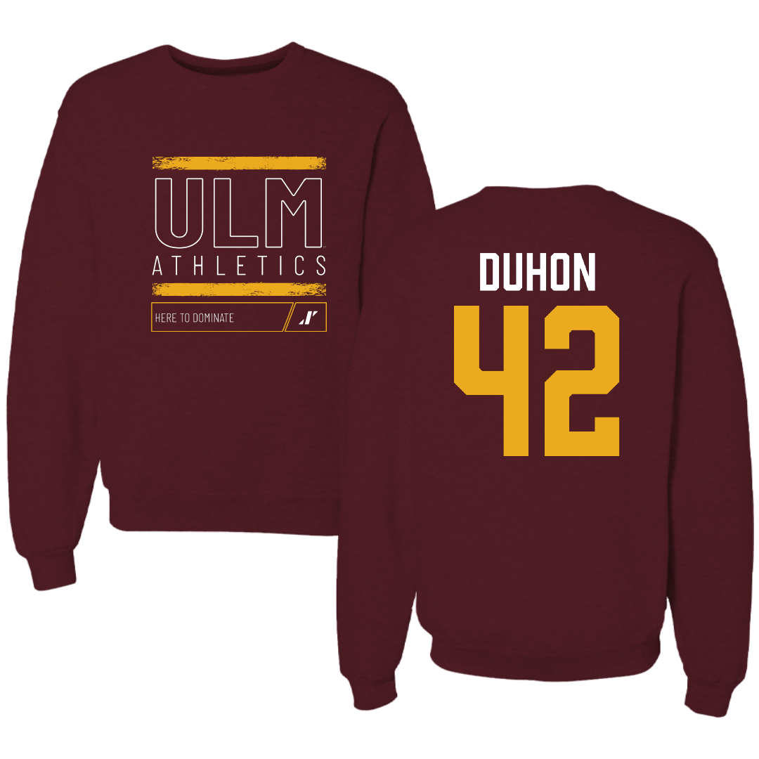 University of Louisiana Monroe Baseball Maroon Dominate Crewneck - #42 Jace Duhon