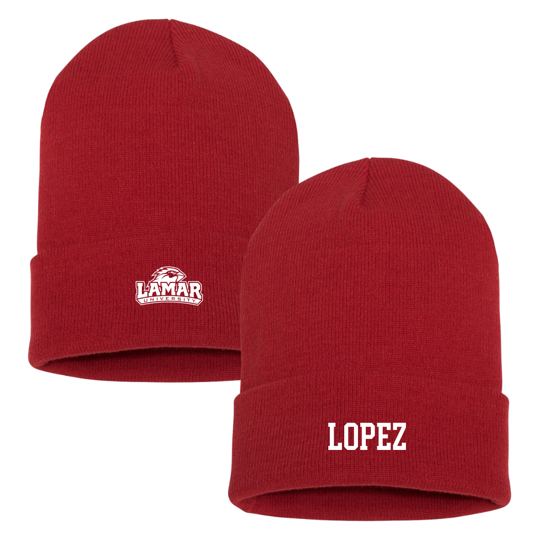 Lamar University Baseball Red Beanie - #8 Mark Lopez