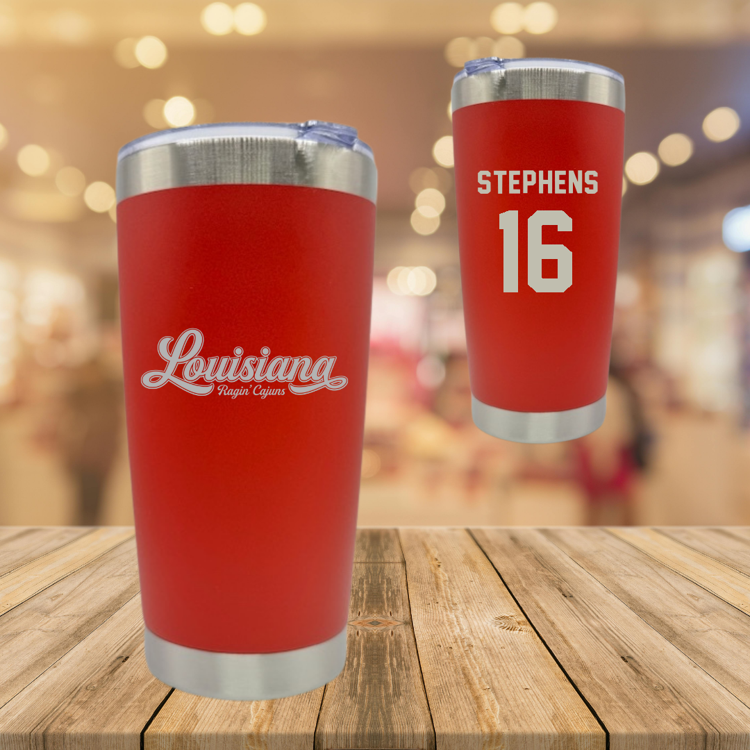 University of Louisiana at Lafayette Soccer Red Stainless Steel Tumbler - #16 Sisley Stephens