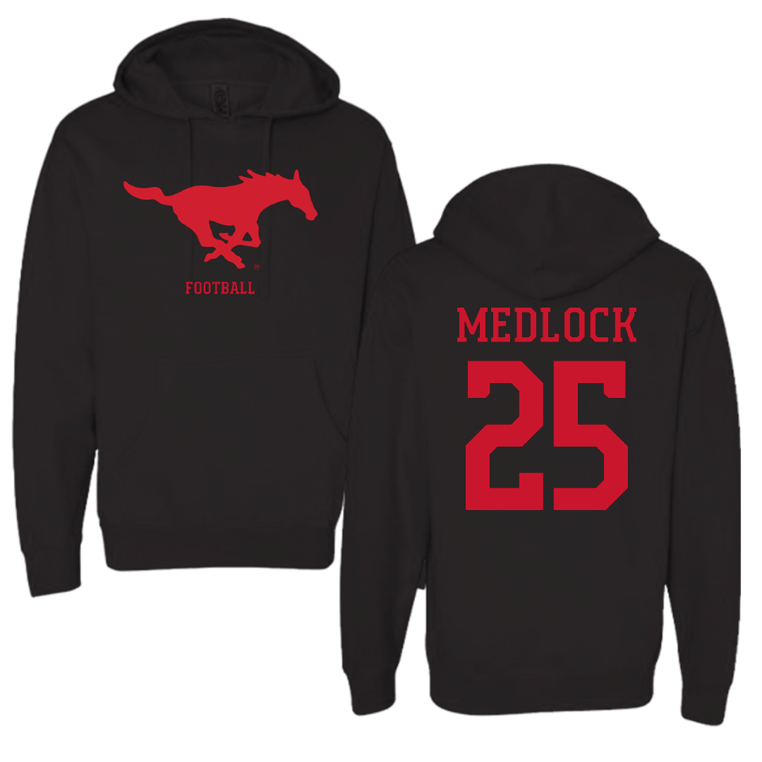 Southern Methodist University Football Black Mascot Hoodie - #25 Justin Medlock