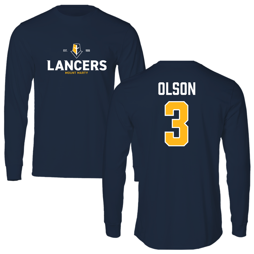 Mount Marty University Basketball Navy General Performance Long Sleeve - #3 Eli Olson
