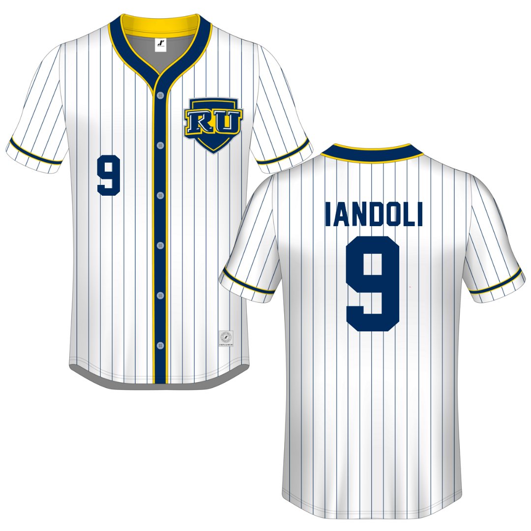 Regis University (Colorado) White Pinstripe Button-Down Jersey - #9 Bo Iandoli