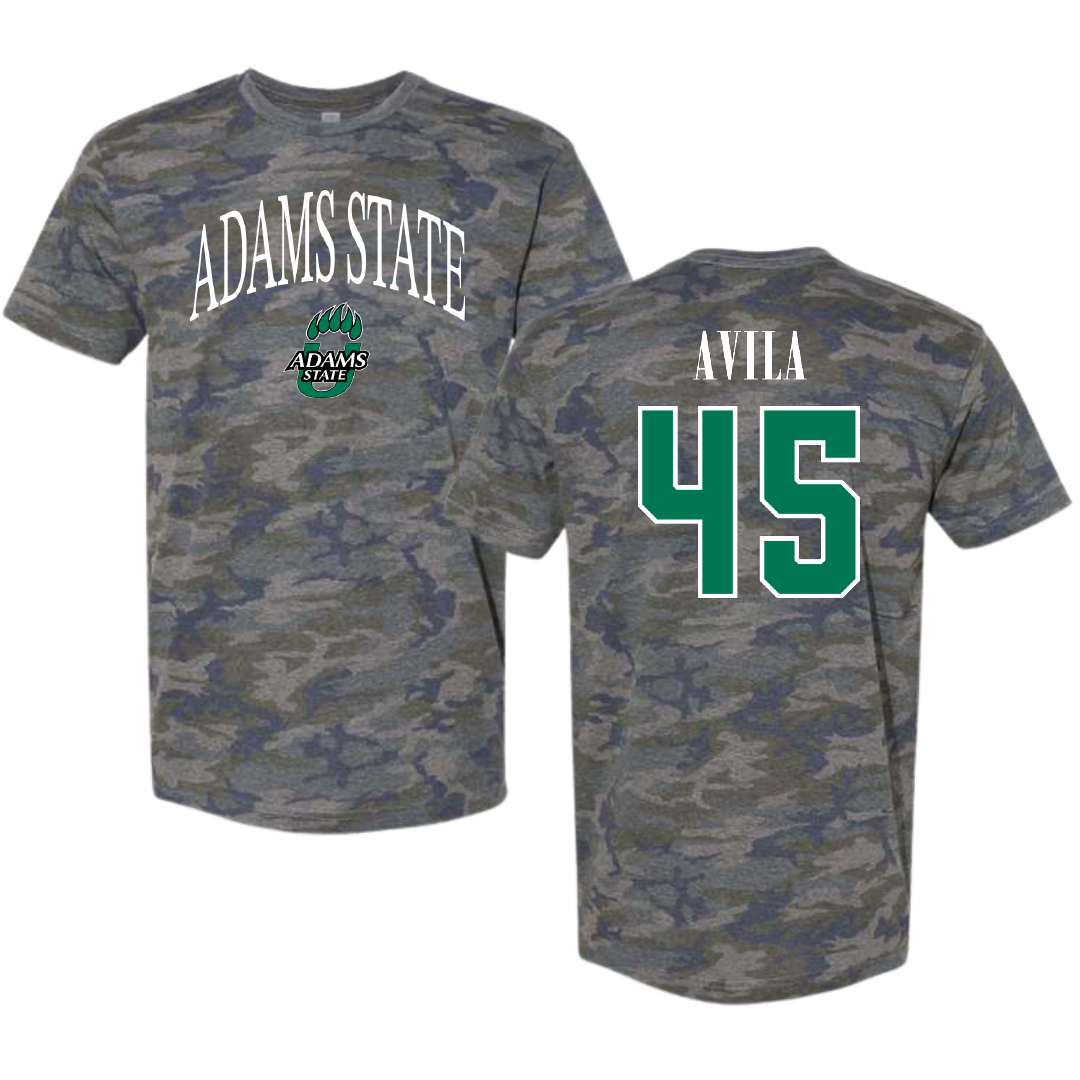 Adams State University Soccer Vintage Camo Tee - #45 Caleb Avila