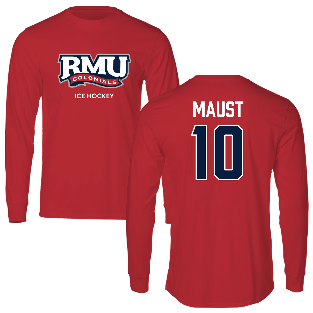Robert Morris University Ice Hockey (M) Red Long Sleeve - #10 Paul Maust