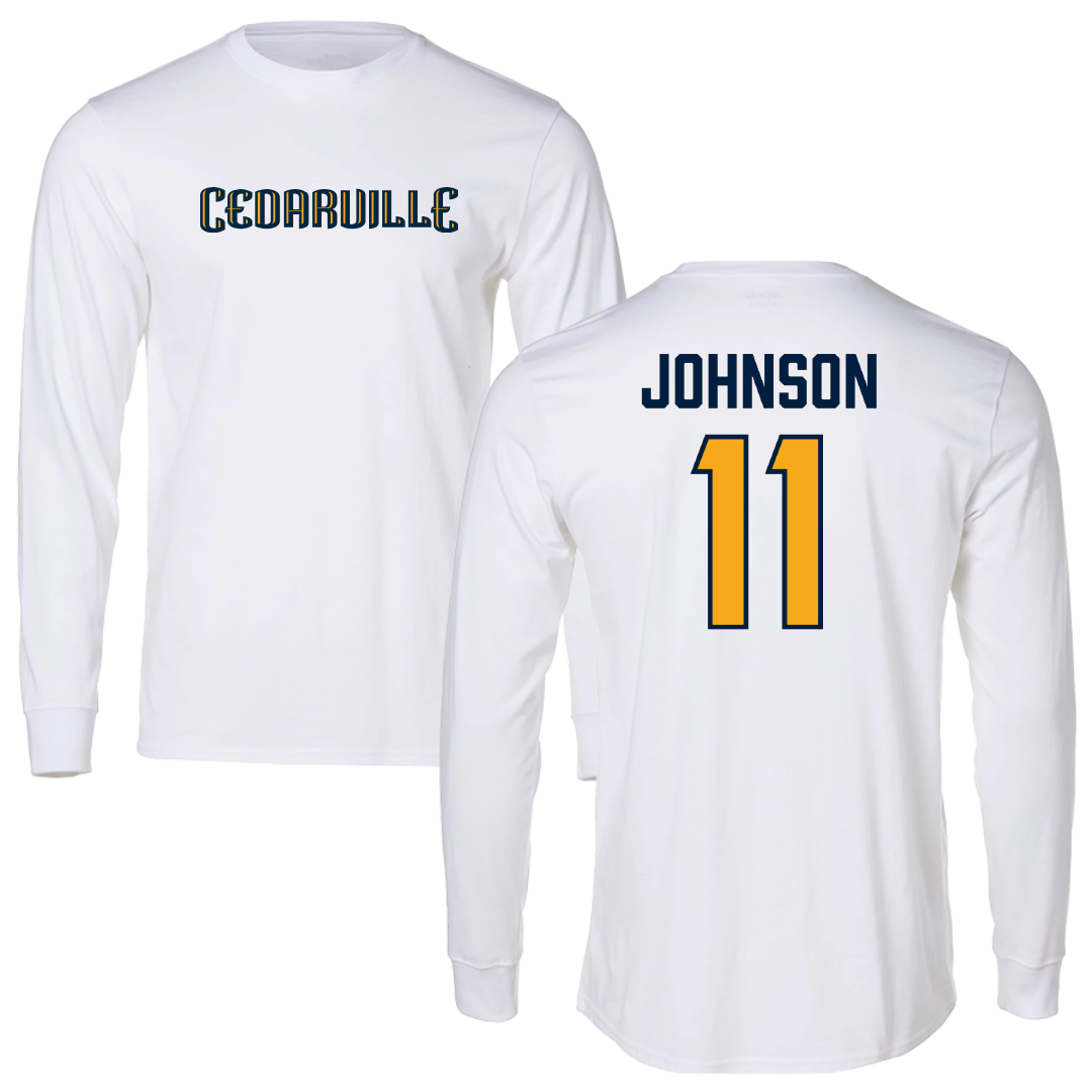 Cedarville University Basketball (M) White Performance Long Sleeve - #11 Sam Johnson