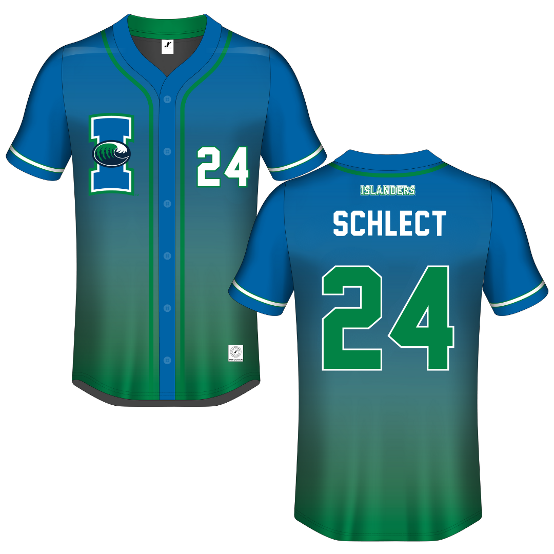 Texas A&M University-Corpus Christi Blue Gradient Button-Down Jersey - #24 Connor Schlect