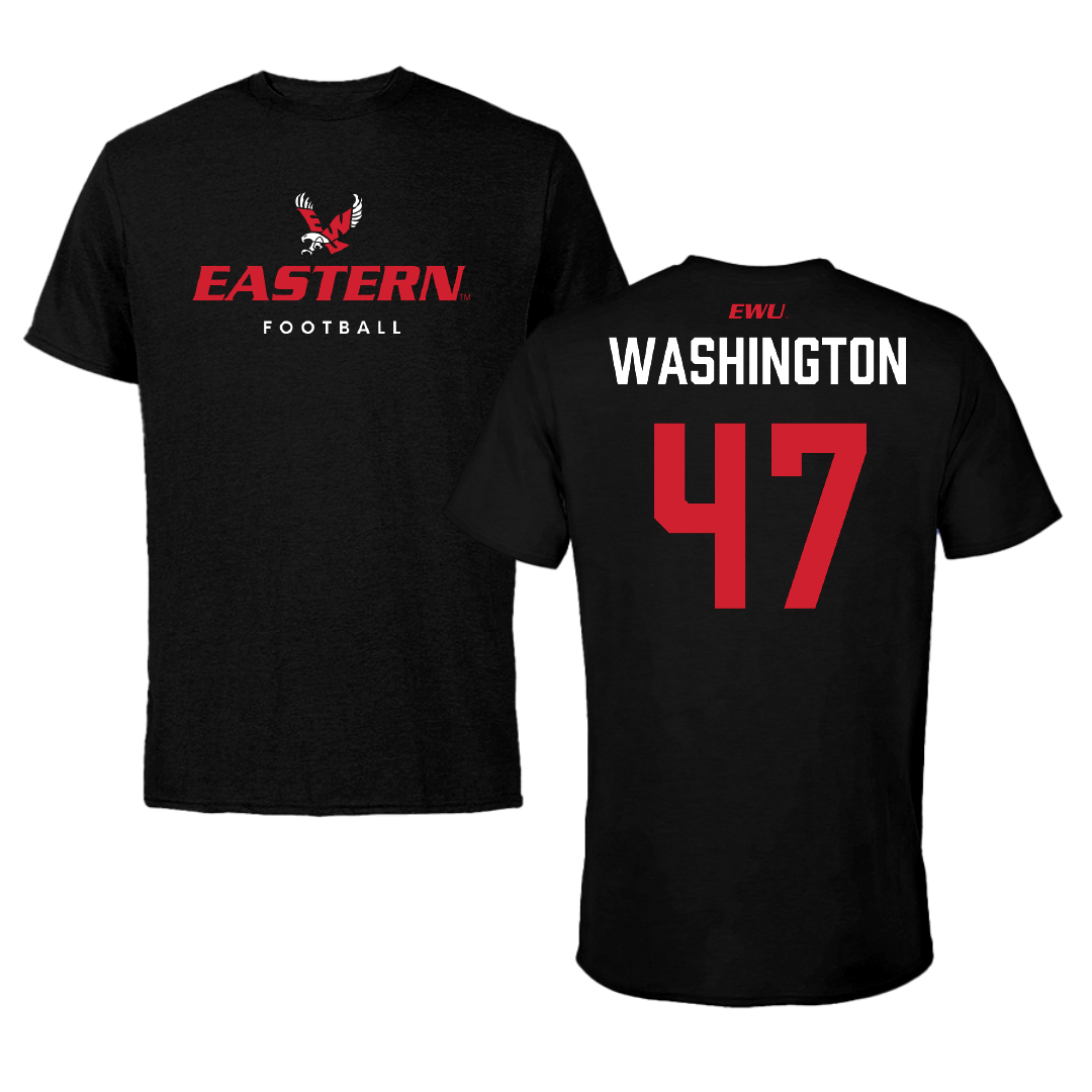 Eastern Washington University Football Black Eastern Tee - #47 Messiah Washington