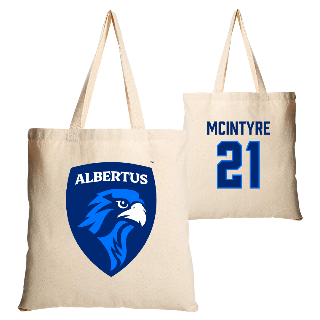 Albertus Magnus College Baseball Tan Canvas Tote Bag - #21 Aaron McIntyre