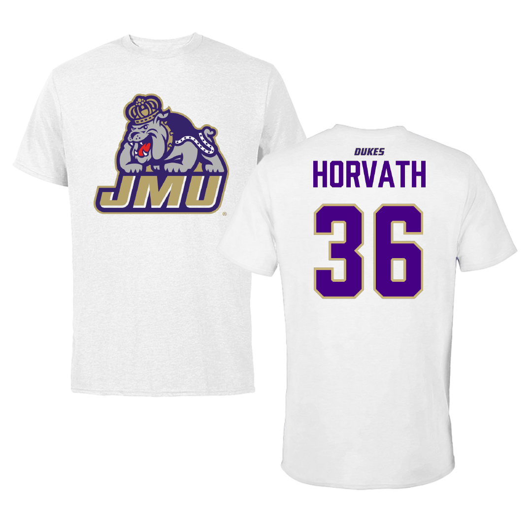 James Madison University Baseball White Tee - #36 Adam Horvath