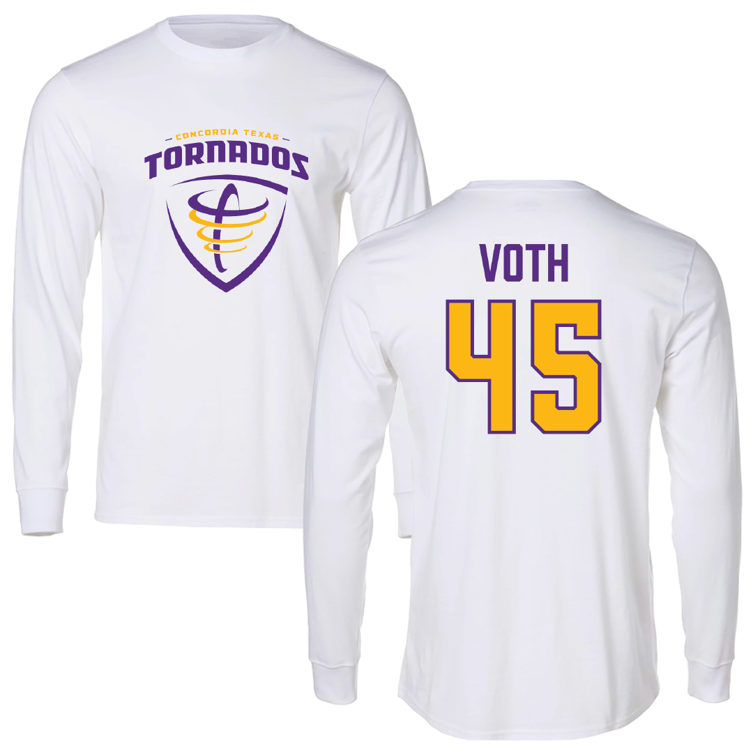 Concordia University (Texas) Baseball White Long Sleeve - #45 Gavin Voth
