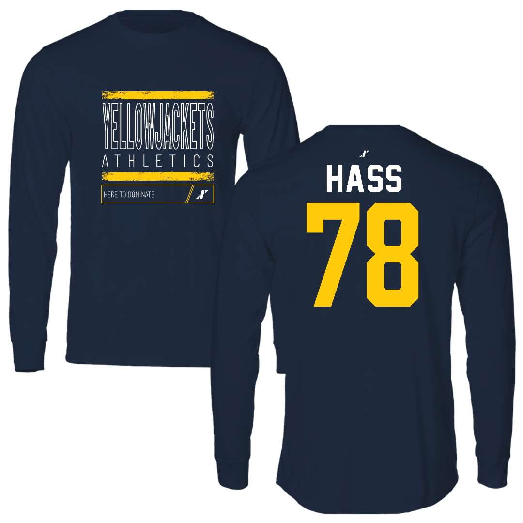 Graceland University Football Navy Dominate Performance Long Sleeve - #78 Luke Hass