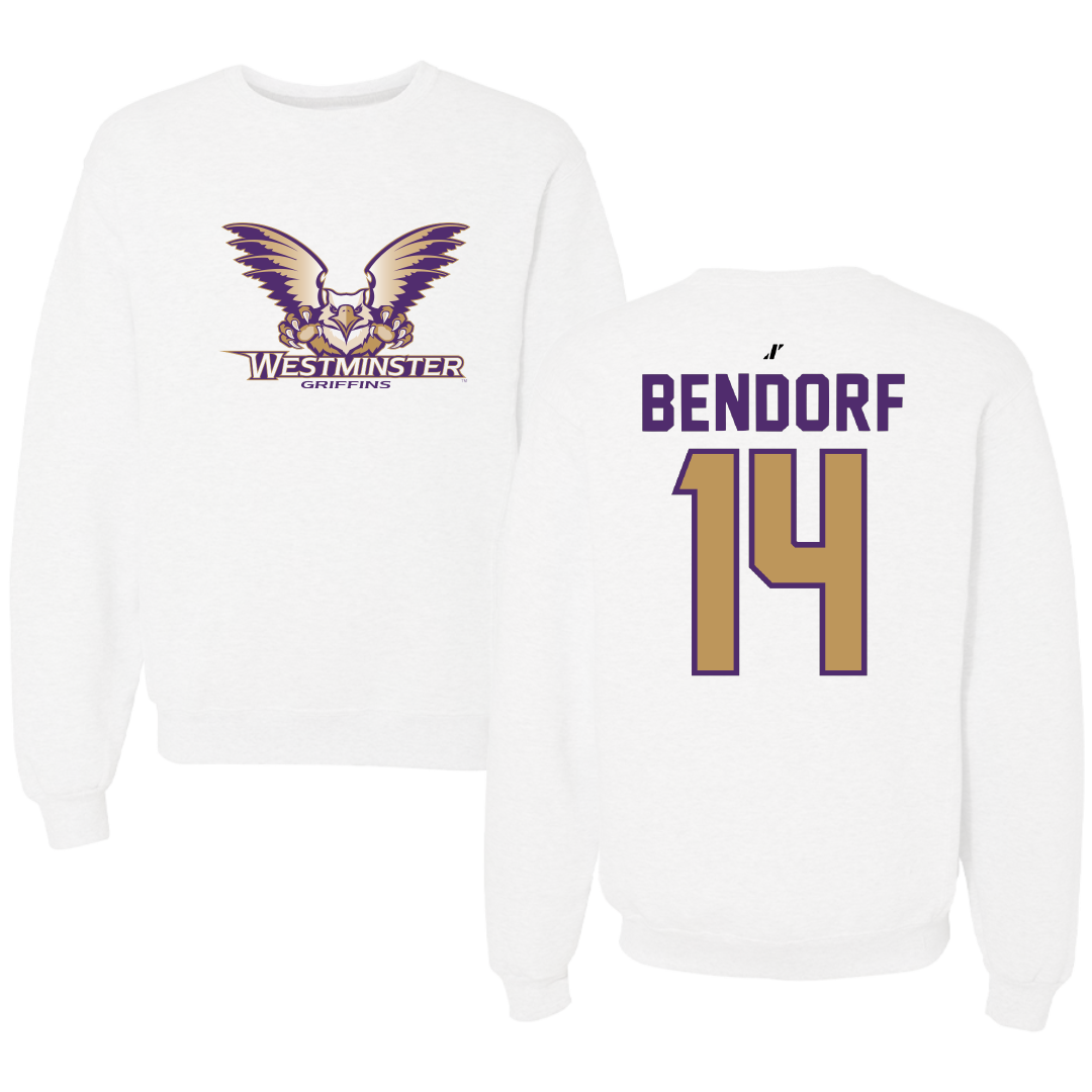 Westminster University (Utah) Lacrosse White Crewneck - #14 Adison Bendorf