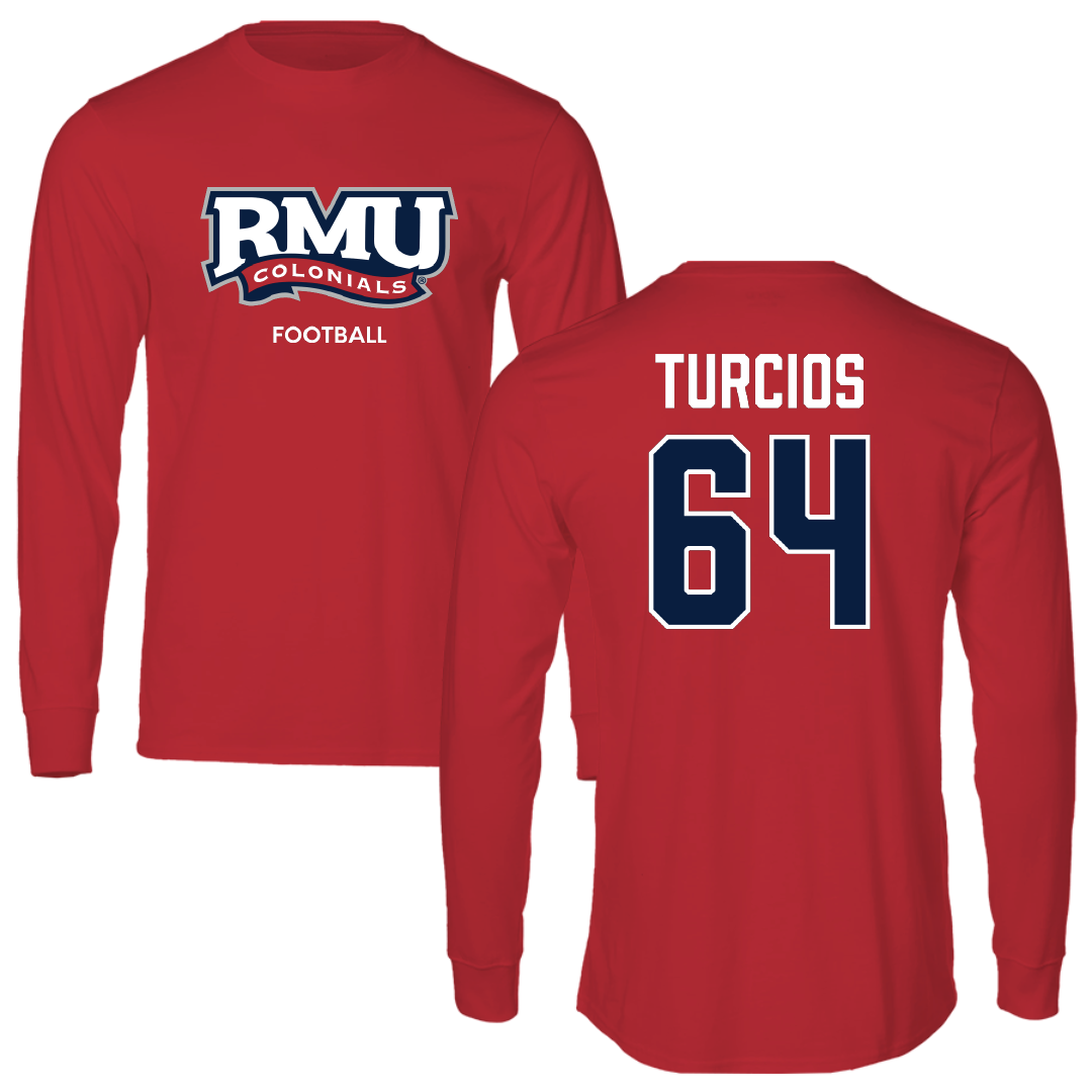 Robert Morris University Football Red Performance Long Sleeve - #64 Diego Turcios