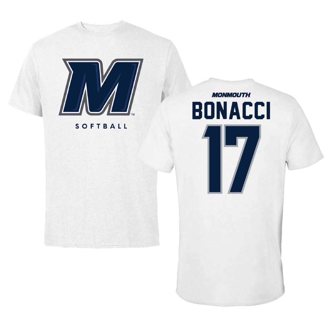 Monmouth University Softball White Performance Tee - #17 Izzy Bonacci