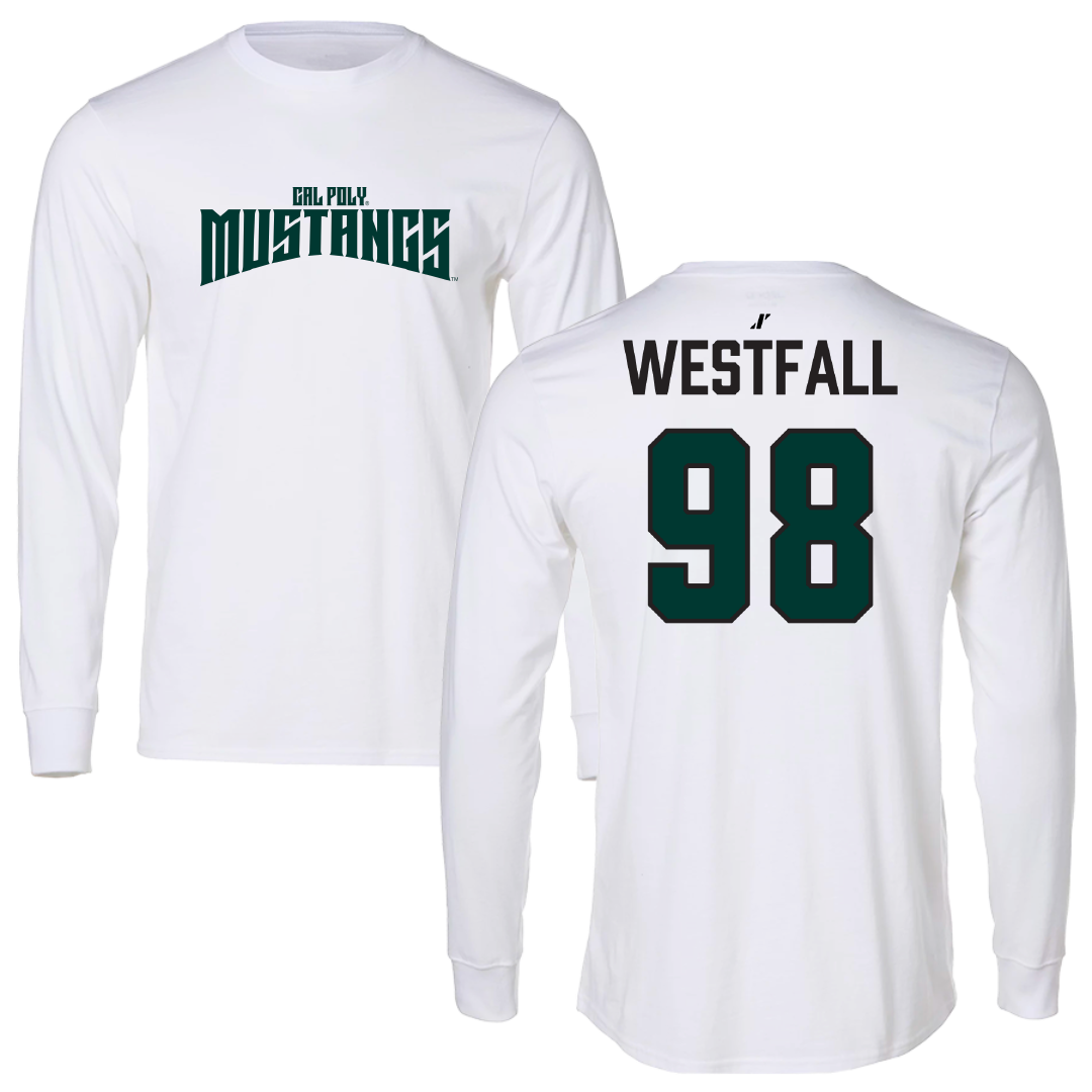 Cal Poly Football White Classic Performance Long Sleeve - #98 Luke Westfall