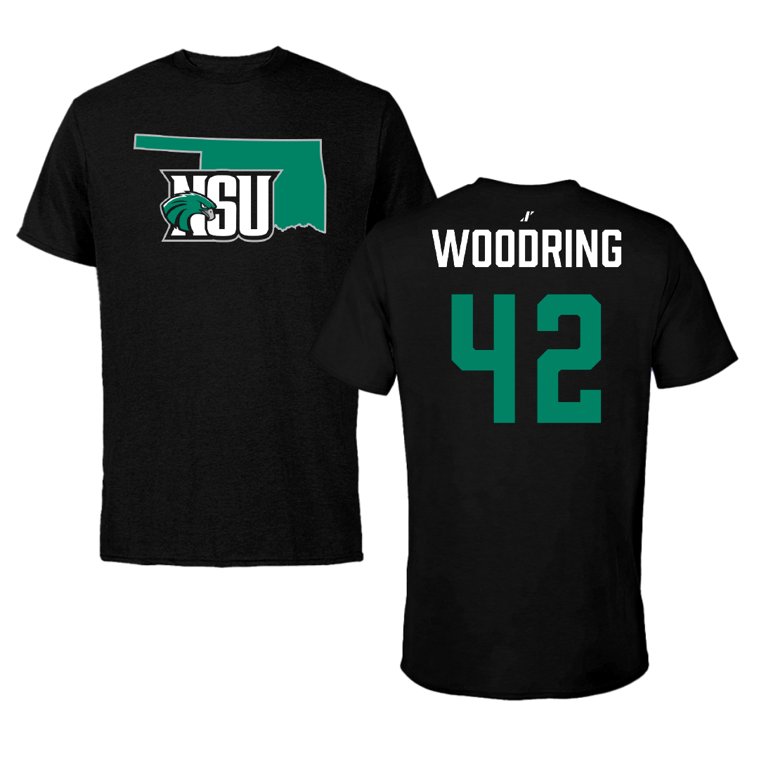 Northeastern State University Baseball Black State Performance Tee - #42 Jake Woodring