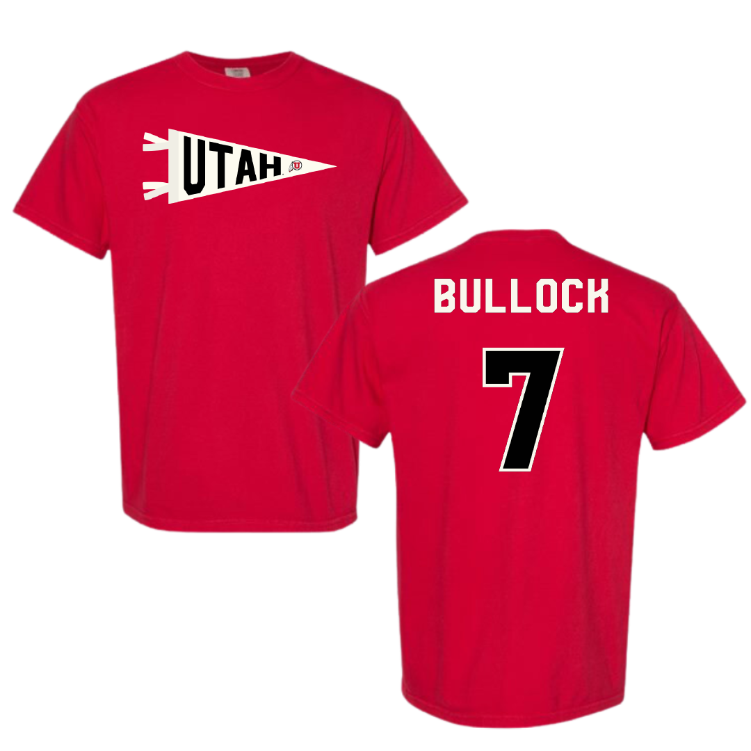 University of Utah Soccer Red Pennant Comfort Colors Tee - #7 Kelly Bullock